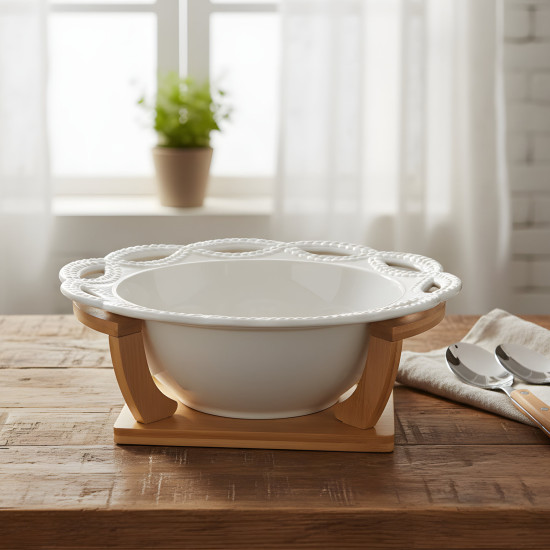 Round Bowl with Bamboo Stand